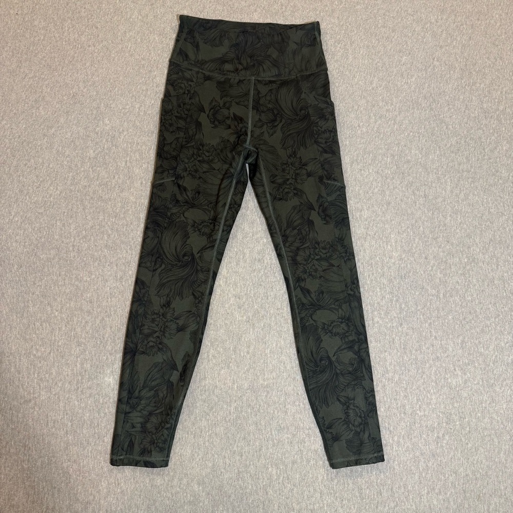 BALANCE COLLECTION BLACK-Green FLORAL Work Out  Leggings Yoga Pants DRY WIK SZ S